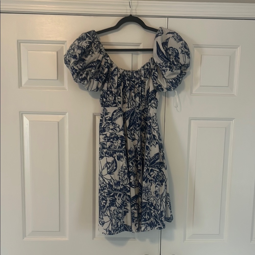 Abercrombie & Fitch Navy and White Puff Sleeve Mini Dress